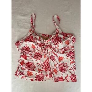 Lands End Tankini Swimsuit Top 22W Pink Floral Hawaiian Built In Bra